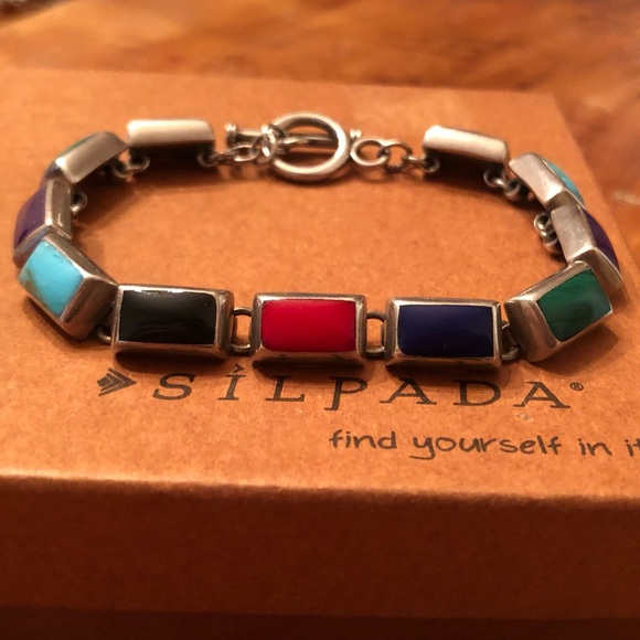 Rare Silpada Sterling Silver Multi-Colored Stone Toggle Clasp Bracelet B0442 - Picture 3 of 16